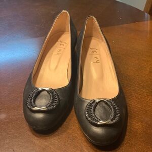 French Sole Black Flats with Silver Accent